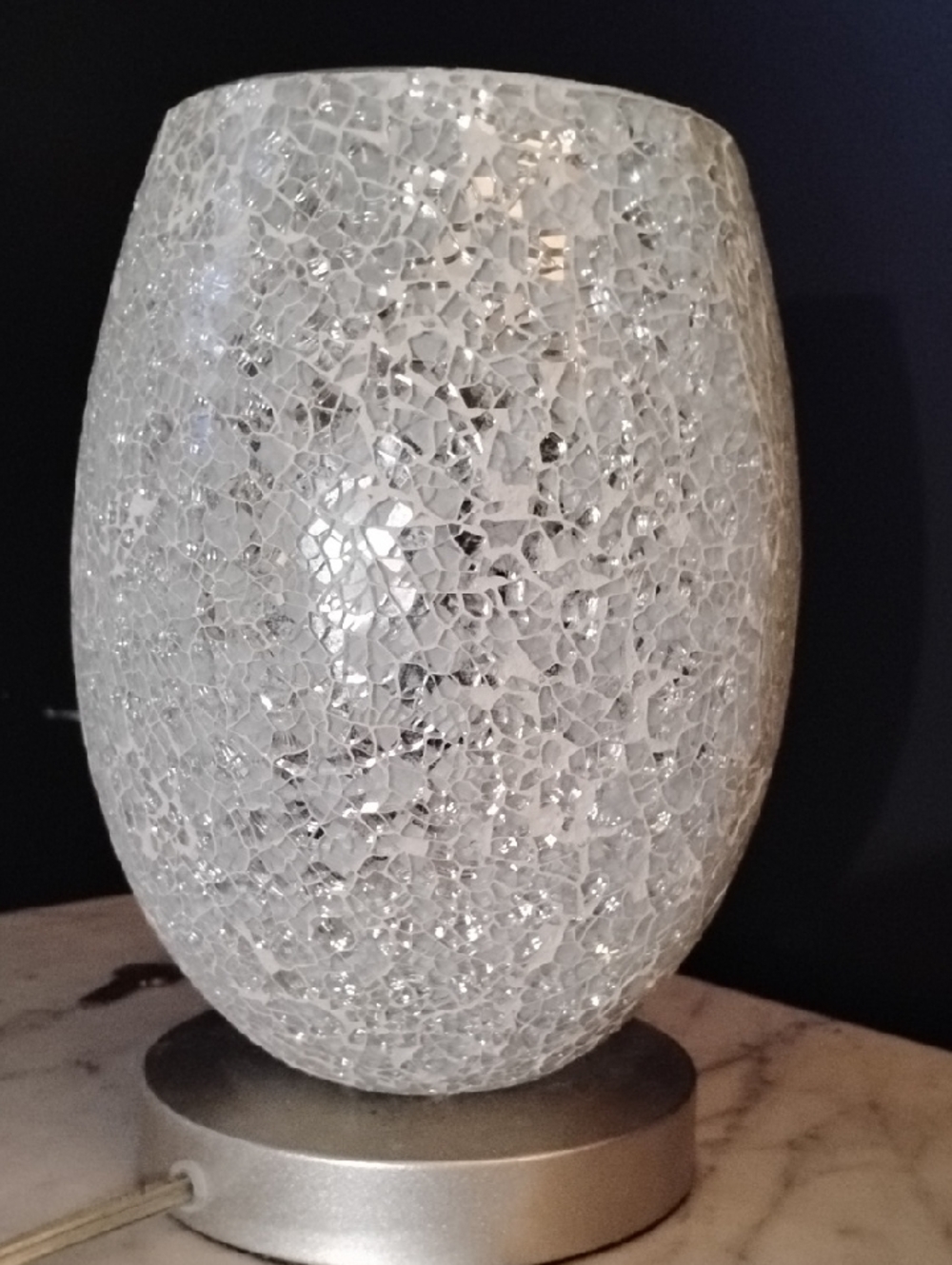 Lamp  10"H  crackle mirror on muted silver  Base